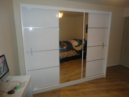 Vista High Gloss Large Mirrored Sliding Door Wardrobe - Black and White