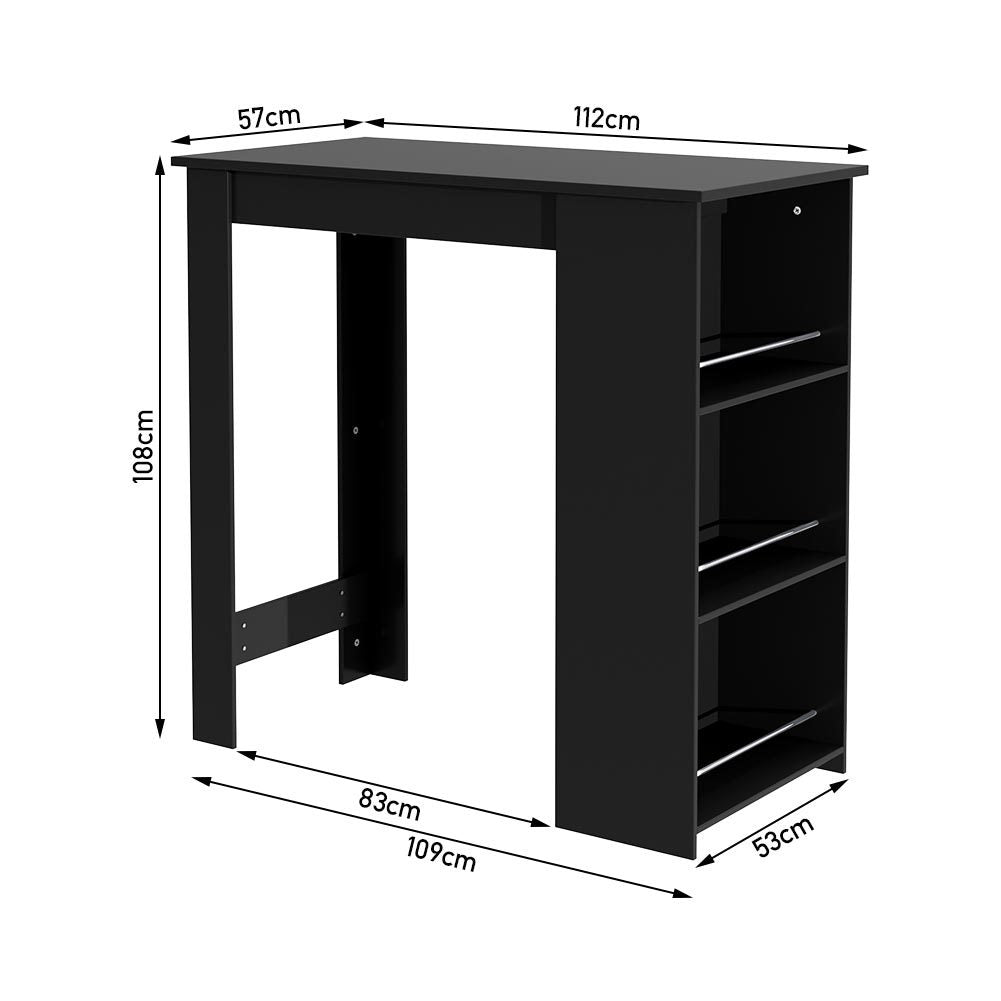 Kitchen Breakfast Bar Table Dining Table Coffee Table with 3 Tier Storage Rack Black