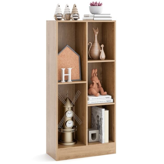 5-Cube Freestanding Storage Bookshelf with 2 Anti-Tipping Kits-Natural