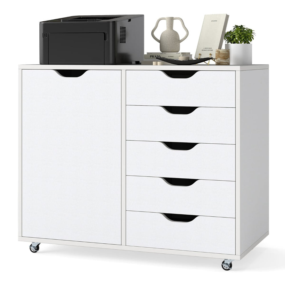 5-Drawer Chest with Door and Adjustable Shelf-White