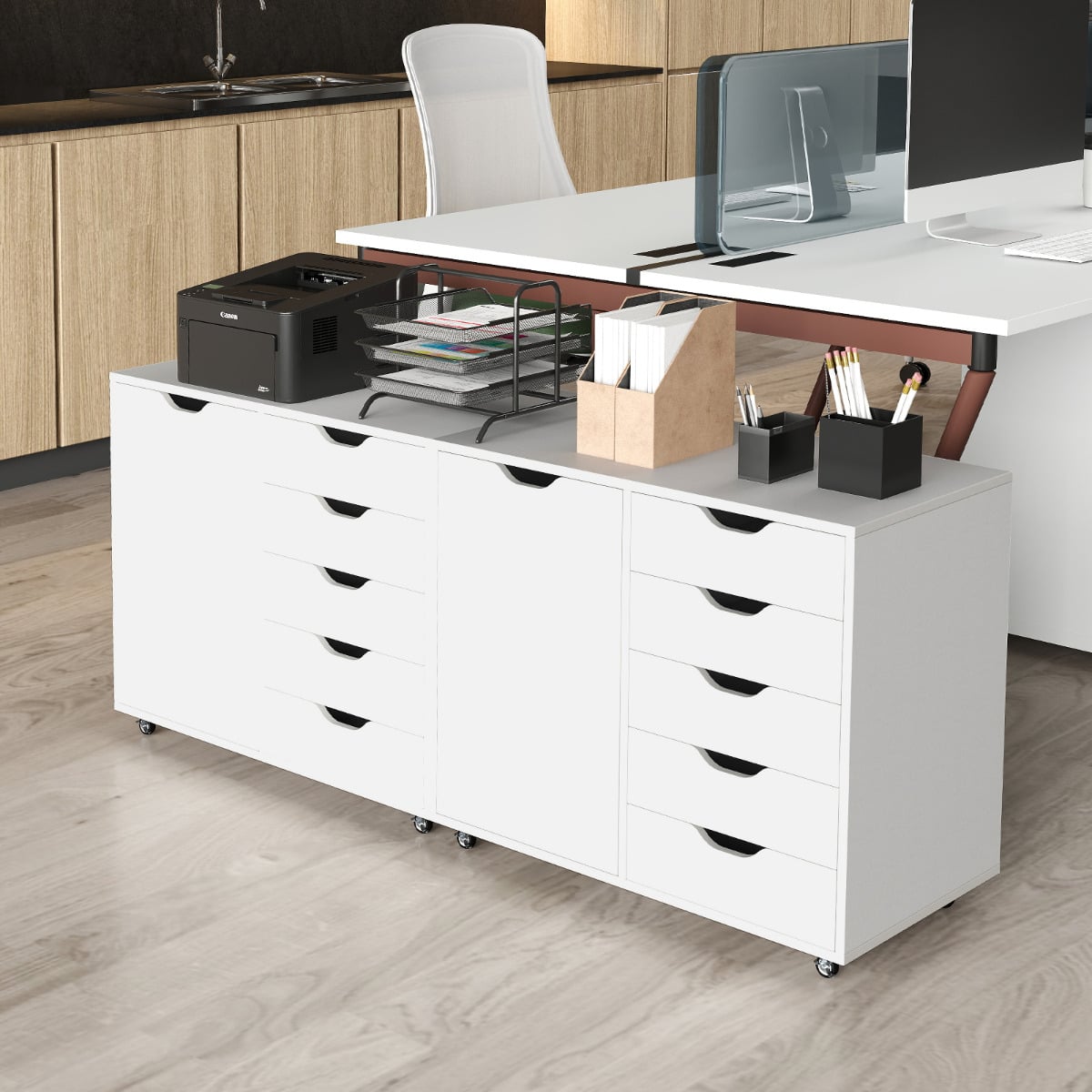 5-Drawer Chest with Door and Adjustable Shelf-White