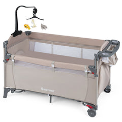 5-in-1 Baby Bassinet Bedside Sleeper with Diaper Changer and Hanging Toys-Sand Color