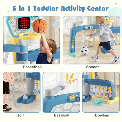 5 in 1 Toddler Sports Toy Kids Activity Center with Adjustable Basketball Hoop