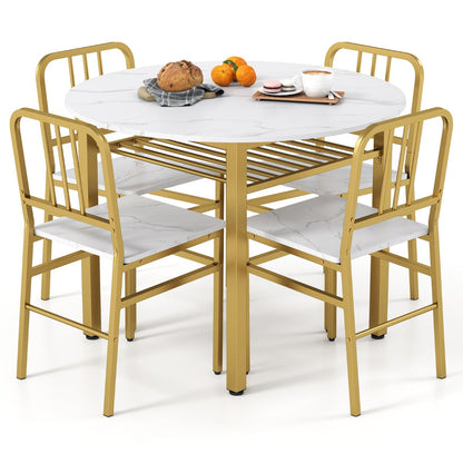 5 Piece Dining Table Set with Storage Rack for Dining Room-White