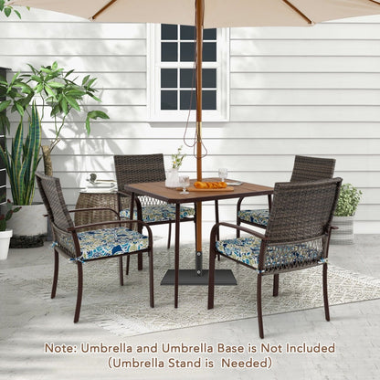 5 Pieces Patio Dining Set with 4 Cushioned Rattan Armchairs and Square Table