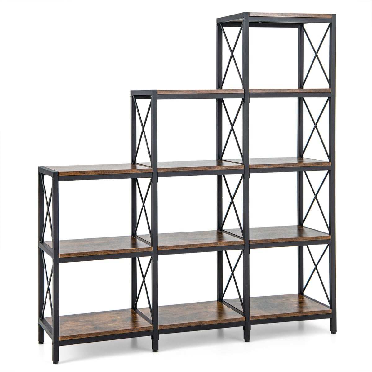 5-Tier Bookshelf with Carbon Steel Frame and Anti-Tipping Kits-Rustic Brown