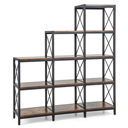 5-Tier Bookshelf with Carbon Steel Frame and Anti-Tipping Kits-Rustic Brown