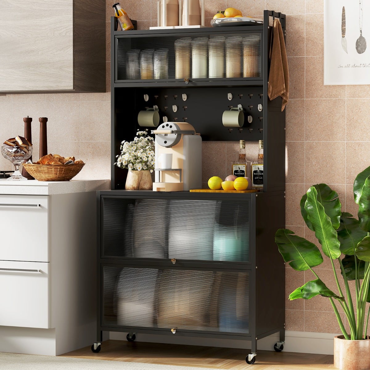 5 Tier Kitchen Bakers Rack Multifunctional Microwave Stand-Black