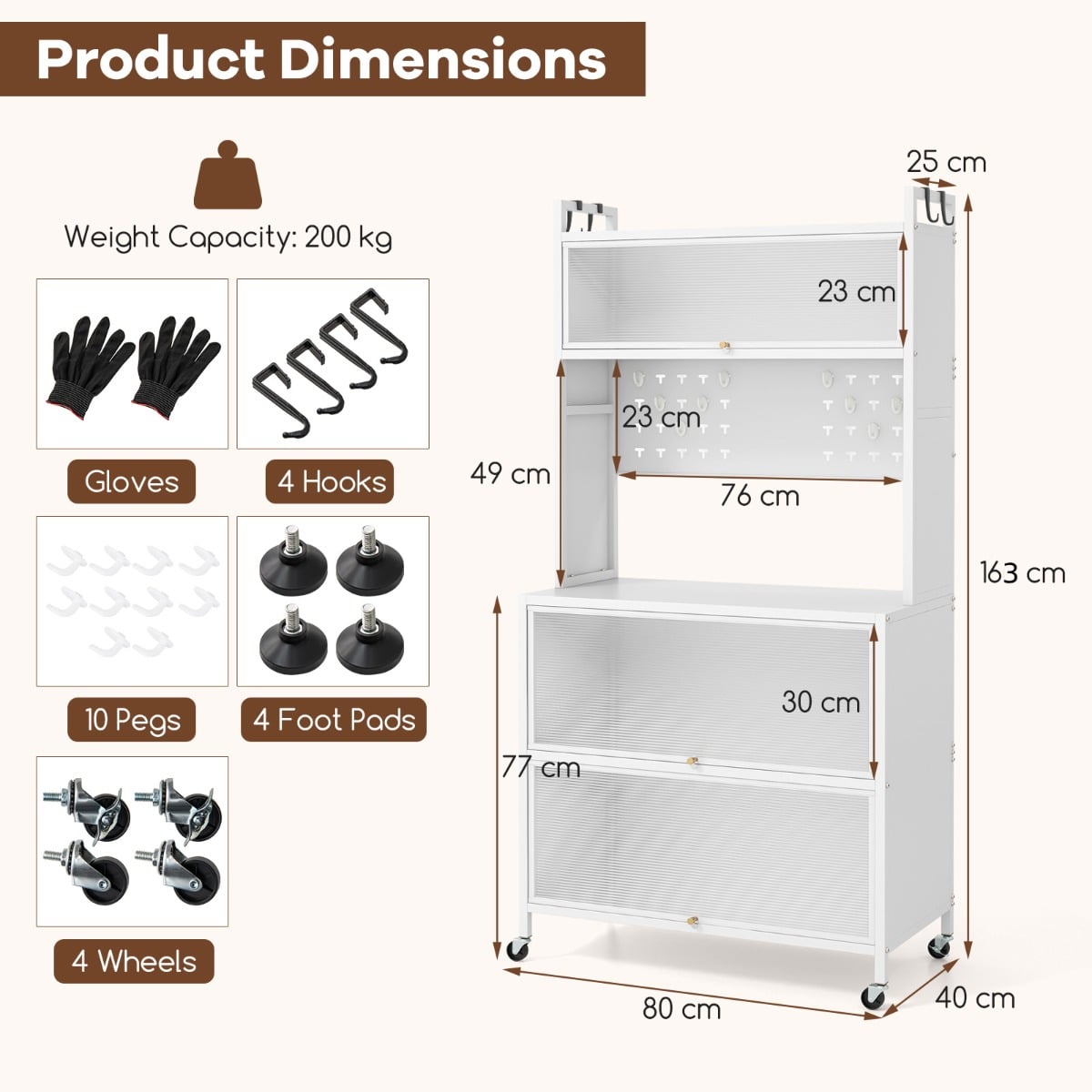 5 Tier Kitchen Bakers Rack Multifunctional Microwave Stand-White