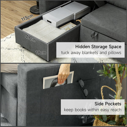 HOMCOM Pull Out Sofa Bed with Storage - Charcoal Grey