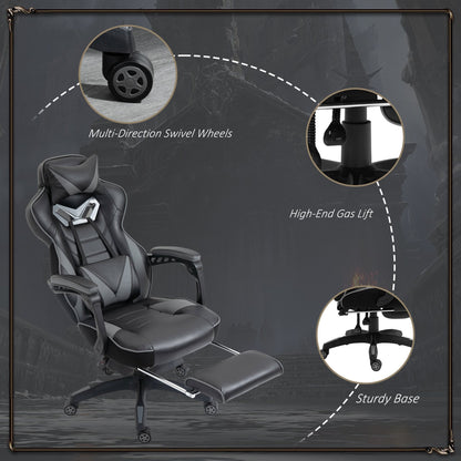 Vinsetto Gaming Chair Ergonomic Reclining w/ Manual Footrest 5 Wheels Stylish Office Blue