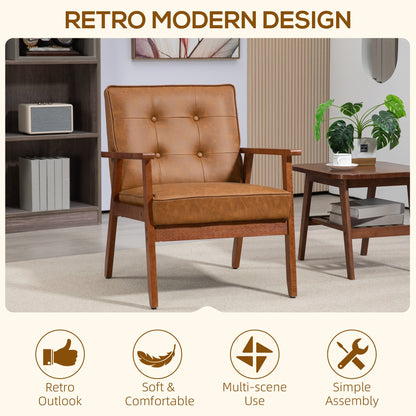 Vintage Retro-Style Accent Chair, with Faux Leather Seat - Brown