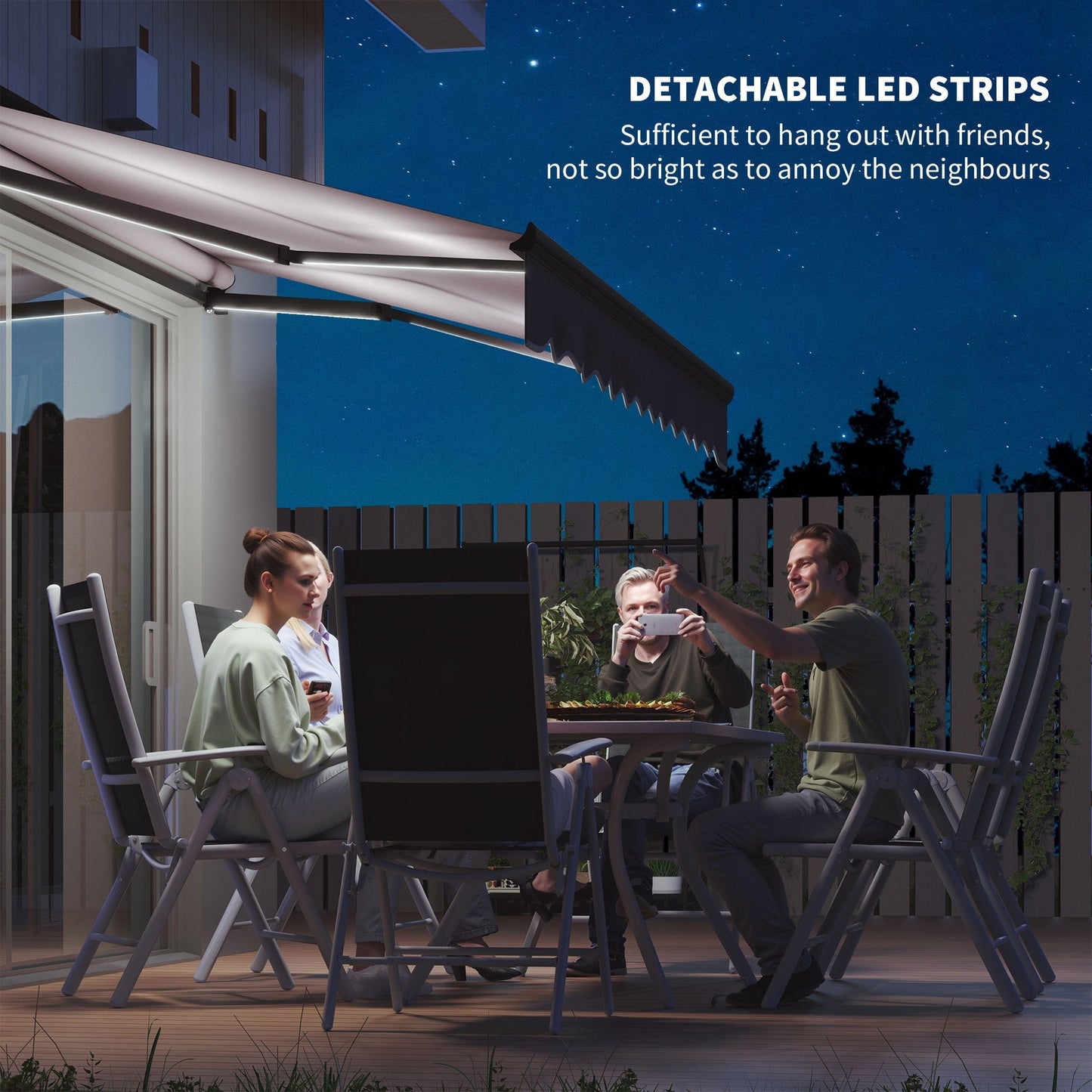 Outsunny 3 x 2.5m Electric Awning with LED Light and Remote Controller, Aluminium Frame DIY Retractable Awning, UV50+ Sun Shade Canopy for Garden Patio Deck Door Window, Dark Grey