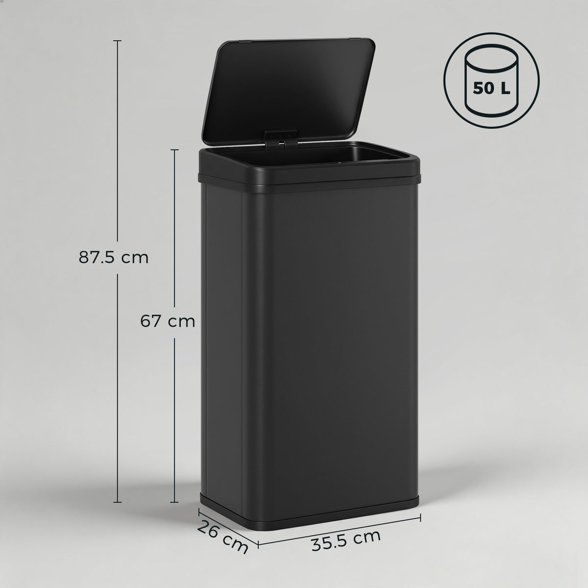 HOMCOM 50L Sensor Bin with Soft-Close Lid, Stainless Steel Automatic Touchless Motion Sensor Kitchen Bin, Black