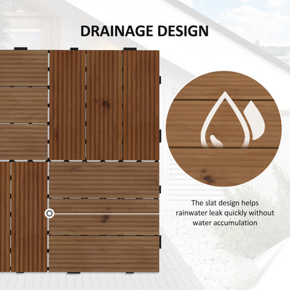 Outsunny 27 Pcs Wooden Interlocking Decking Tiles, 30 x 30 cm Anti-slip Outdoor Flooring Tiles, 0.81° per Pack, All Weather Use for Patio, Balcony, Terrace, Hot Tub, Brown