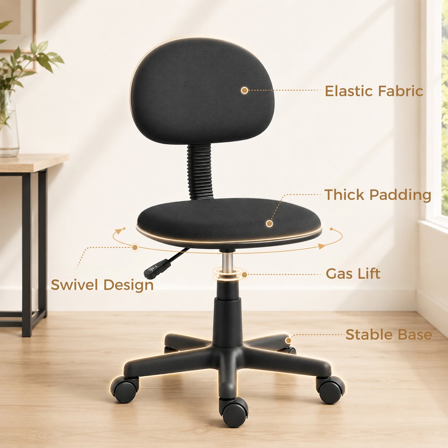 HOMCOM Small Armless Office Chair - Black