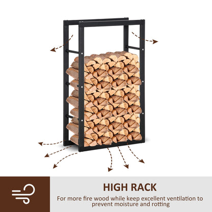 HOMCOM Metal Firewood Log Holder Tall Firewood Rack Indoor Outdoor Fireplace Wood Storage Shelf with Side Rails, Rust-Resistant, Black, 60W x 25D x 100H cm