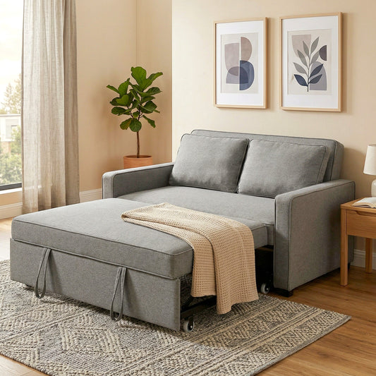 HOMCOM Double Sofa Bed Click Clack Sofa Bed Pull Out Bed with Adjustable Backrest for Living Room and Bedroom Grey