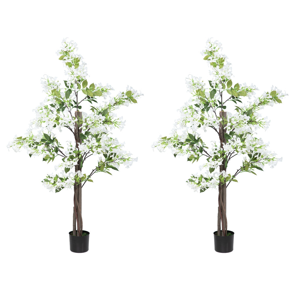 HOMCOM Artificial Plants Honeysuckle Flower in Pot Fake Plants with Curved Boots for Indoor Outdoor 15x15x150cm Set of 2 White