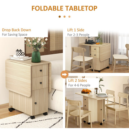 HOMCOM Six-Person Drop Leaf Dining Table, with Storage - Wood-Effect