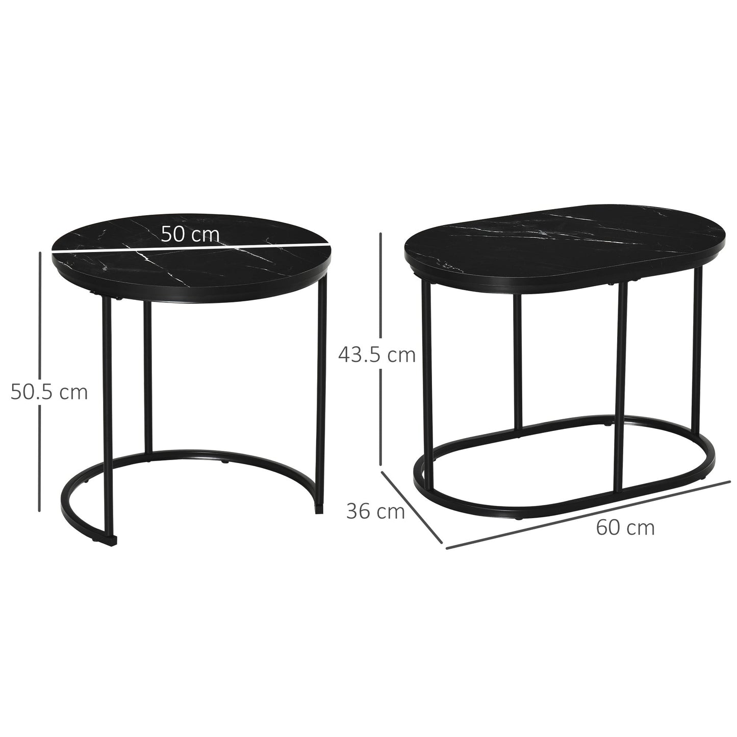 HOMCOM Marble-Effect Nest of Tables - Black/White