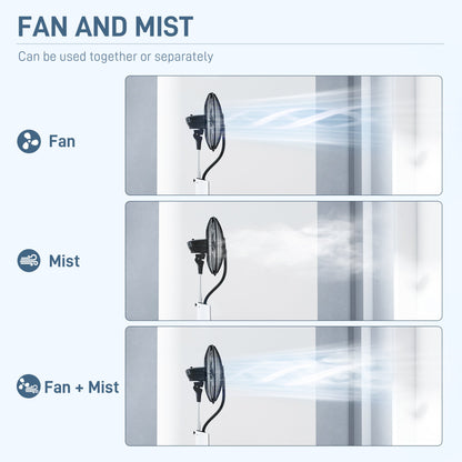 HOMCOM Pedestal Fan with Water Mist Spray, Spray Misting Fan with 75 Oscillation, Remote Control, Tilt Head, 3 Speeds, 3 Modes, 3 Mist, 3L Water Tank, Wheels, for Home, 125 cm