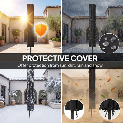 Outsunny 2.6 m Garden Parasol Umbrella with LED Solar Light, Parasol Cover, Outdoor Market Patio Umbrella, Beige