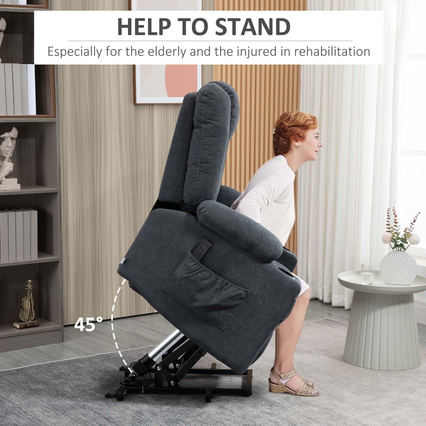 HOMCOM Electric Riser Recliner Armchair√Ø¬º≈í Oversized Chair with Cup Holder & Side Pockets for Elderly in Living Room, Charcoal Grey