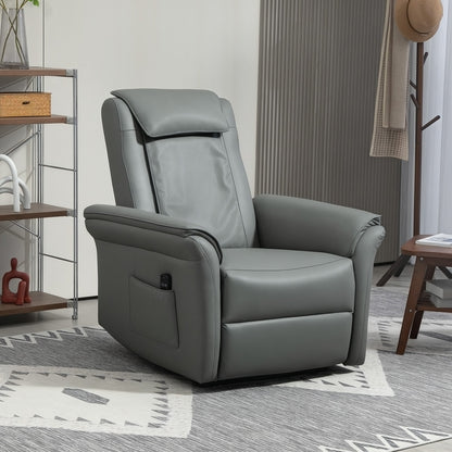 HOMCOM Recliner Armchair with 3D Kneading Massage, Breathable Leather Recliner Chair with Back Massager and Headrest, Electric Reclining Chair with Footrest, Remote, USB Port, Side Pockets for Home