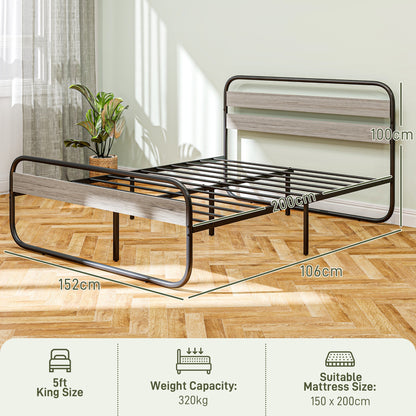 HOMCOM King Size Steel Industrial Bed Frame - Black