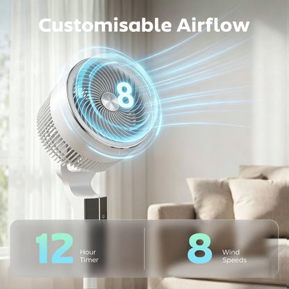 HOMCOM 20 dB Silent Standing Fan for Bedroom, 46" Pedestal Fan with Remote, 85Â° Oscillating, 8 Speeds, White