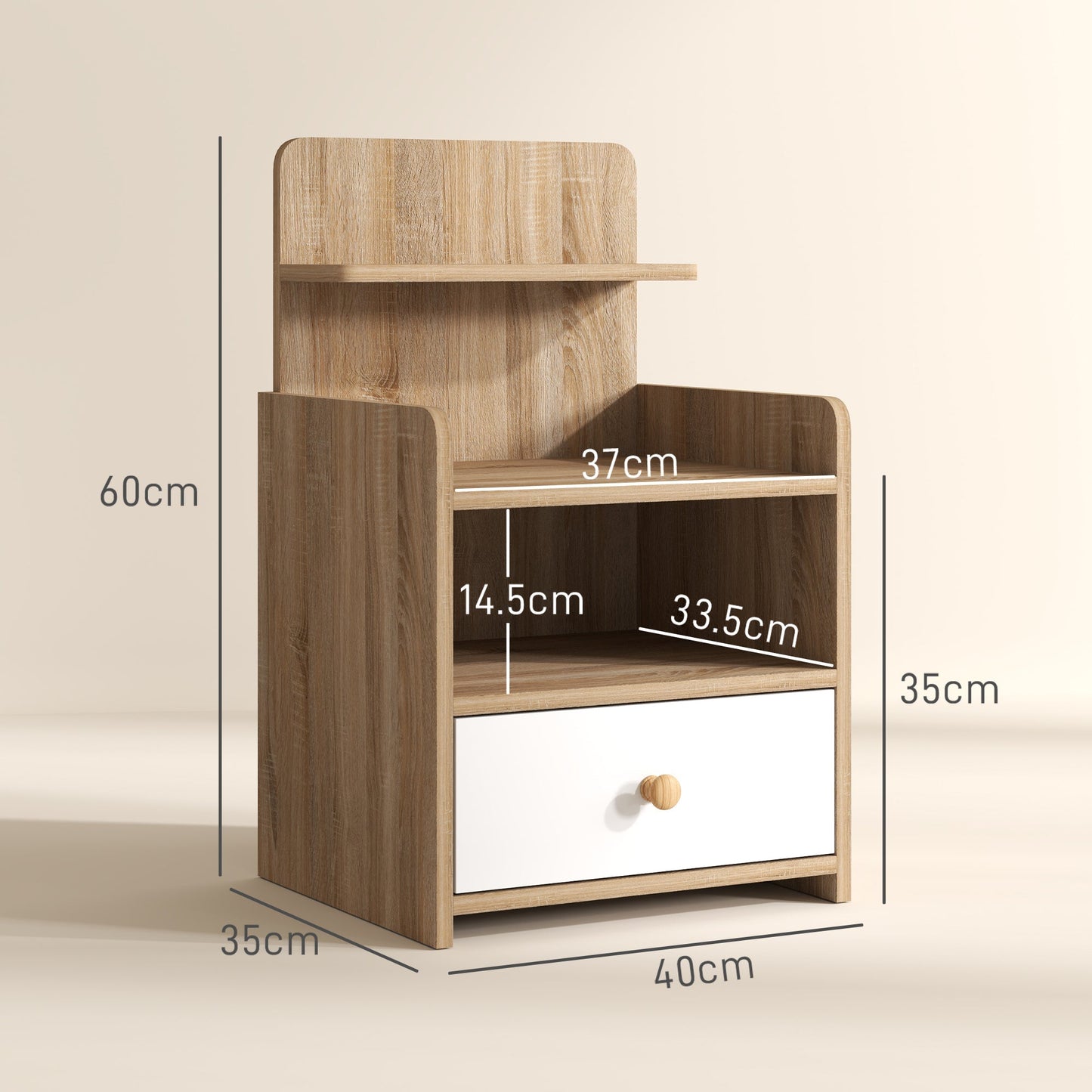 HOMCOM Multi-Storage Bedside Table - White/Wood-Effect