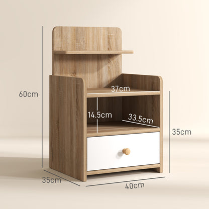 HOMCOM Multi-Storage Bedside Table - White/Wood-Effect