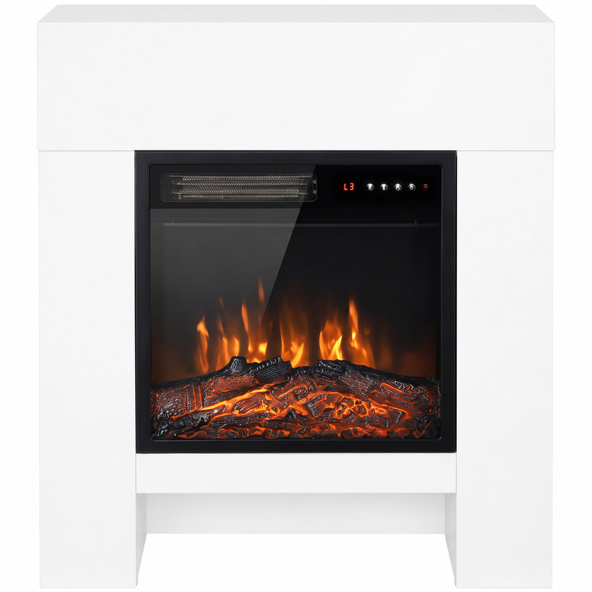 HOMCOM Freestanding Electric Fireplace Suite, Electric Fire and Surround with Shelf, Adjustable Flame Effect, Timer, Remote