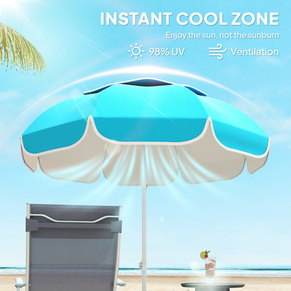 Outsunny Beach Umbrella Portable with Sand Anchor, Carry Bag, Adjustable Height & Tilt, UPF50+ UV Protection, Blue