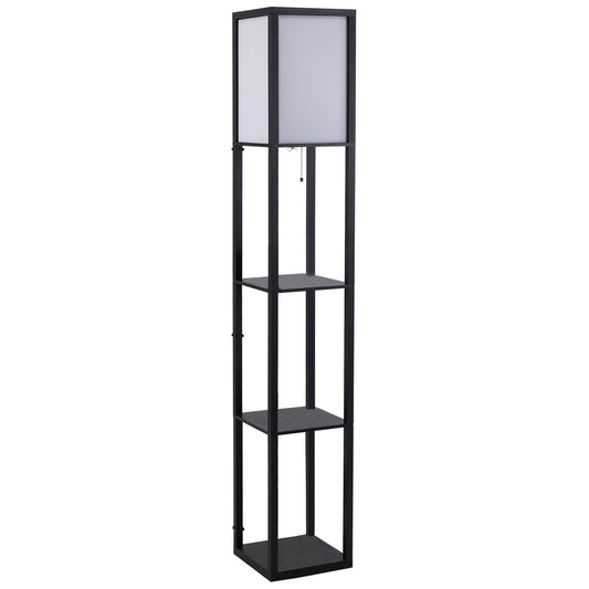 HOMCOM Floor Lamp with Shelves and Top Light, Modern Corner Standing Lamp for Living Room, Bedroom, Bulb not Included, Black