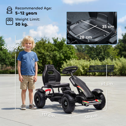 HOMCOM Metal Kids Pedal Go Kart with Adjustable Seat Inflatable Tyres Black