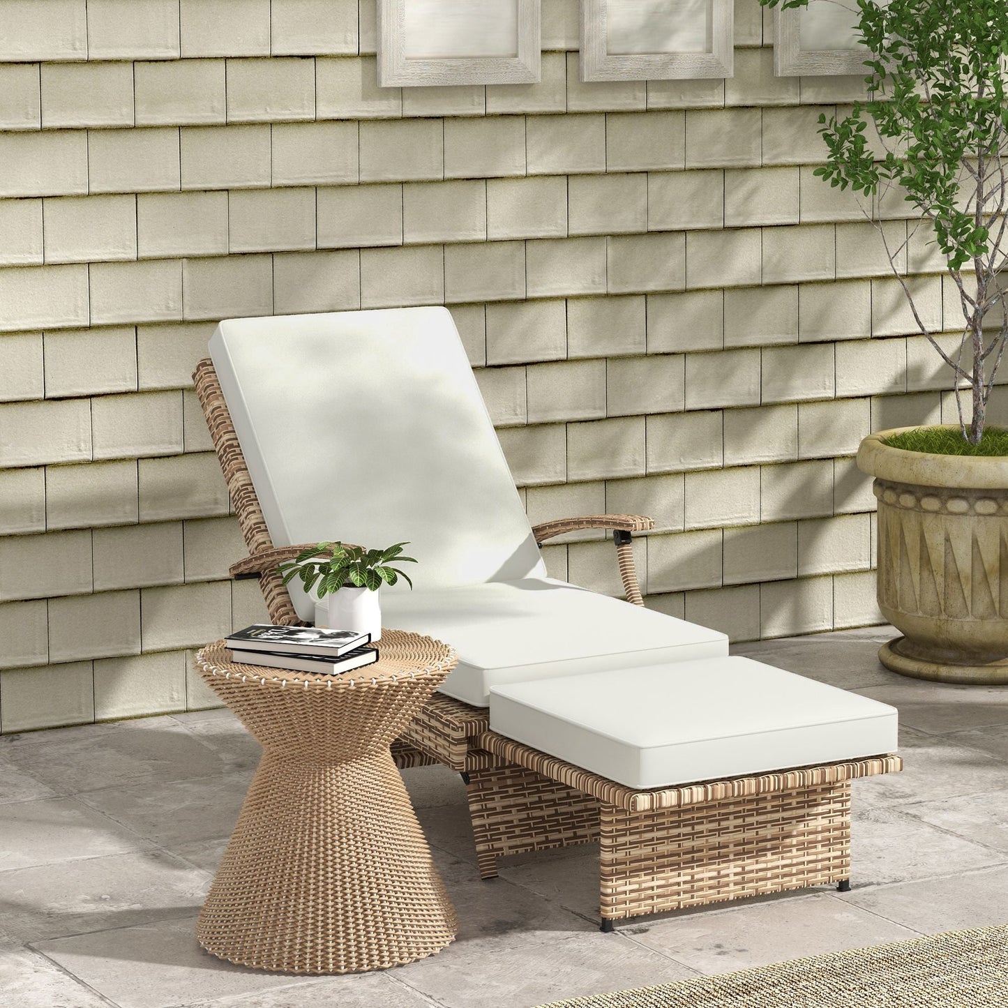 Outsunny 80  Reclining Rattan Lounger - White/Brown
