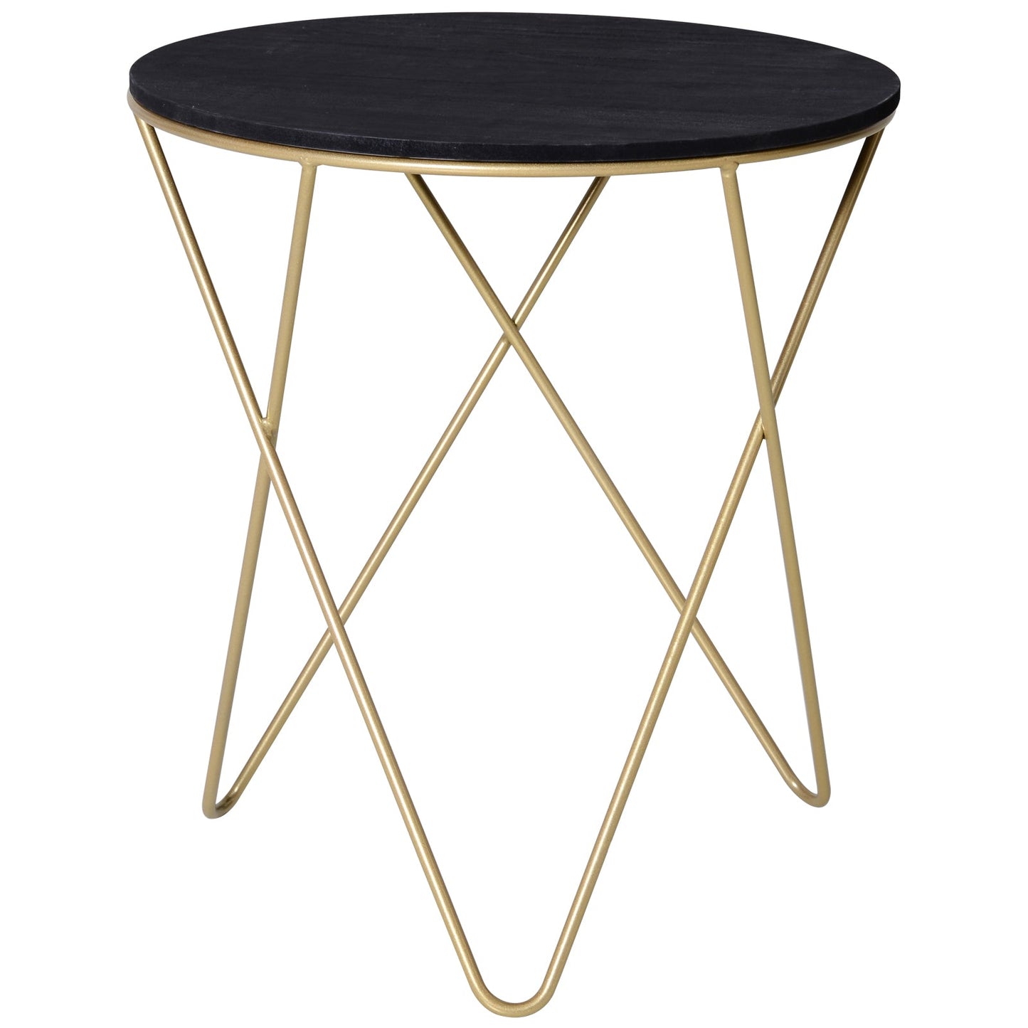 Wooden Metal Round Coffee Table Sofa End Side Bedside Table Modern Style Living Room Decor  - Black Gold Color (Φ43cm)