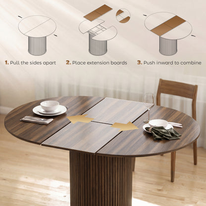 HOMCOM Extendable Round Dining Table Kitchen Table Hidden Leaf Storage Pedestal Base Seats 6-8 110-150 cm Dark Walnut