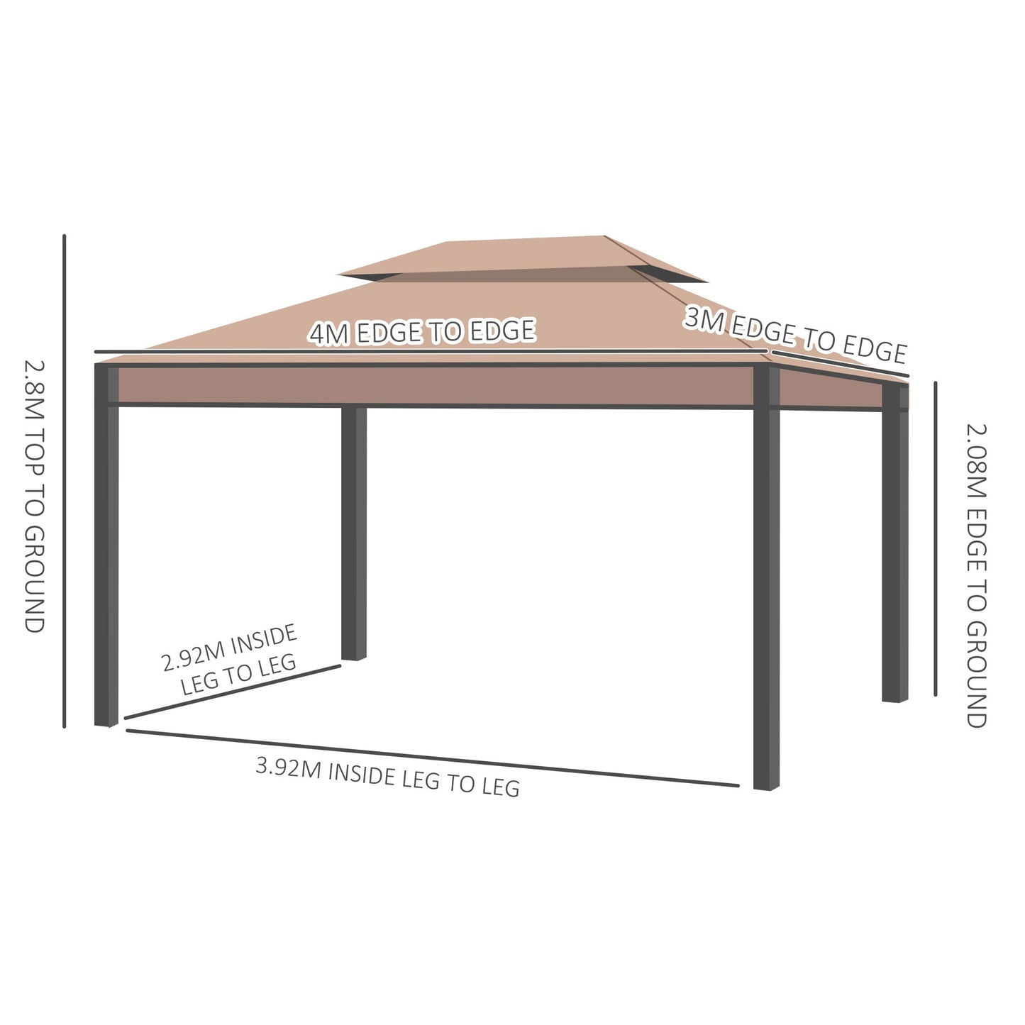 Outsunny 3 x 4m Garden Gazebo, Double Roof Marquee Canopy Shelter with Sidewalls, Solid Steel Frame for Garden, Lawn, Backyard and Deck
