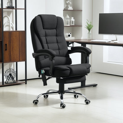 Vinsetto Office Chair with 6 Point Massage and Back Heat, Microfibre Desk Chair with Footrest Adjustable Height and Swivel Wheels, Back Reclining, Full Black