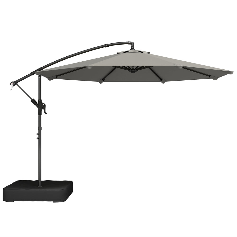 Outsunny 3 m Garden Cantilever Parasol with Cross Base, Sandbag, 360 degrees Rotating Overhanging Banana Umbrella, Grey