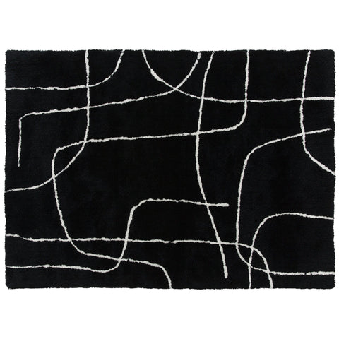 HOMCOM Modern Fluffy Area Rug, Geometric Pattern Washable Rug, Soft High Pile Floor Carpet for Living Room, Bedroom, Dining Room, Home Office, 170 x 120 cm, Black