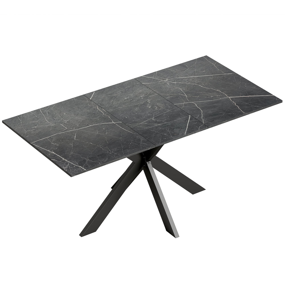 HOMCOM Extendable Dining Table Steel Cross Legs Steel Rails Space Saving Black