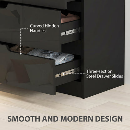 HOMCOM Chest of Four High Gloss Front Drawers - Black