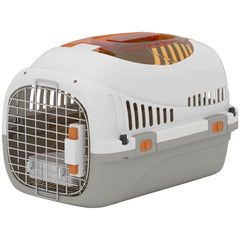 PawHut Plastic Pet Carrier Hard Shell Dog Cat Carrier Max 4 KG Steel Door Feed Bowl Secure Lock 49 x 32 x 31 cm