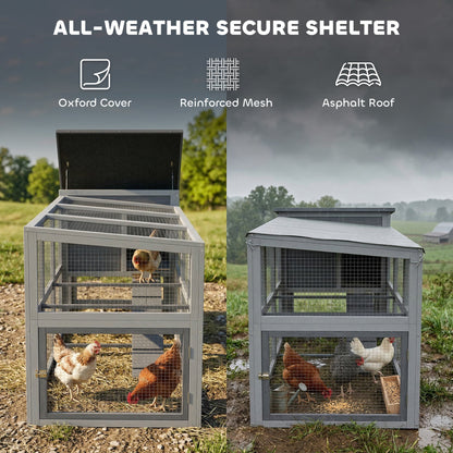 PawHut Large Chicken Coop, Wooden Hen House with Covered Run, Nesting Box, Pull-Out Tray, Opening Asphalt Roof