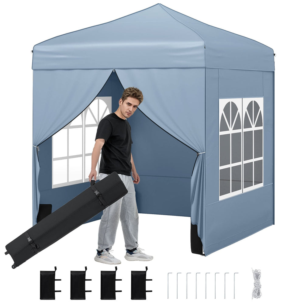 6.5 x 6.5 FT Pop up Canopy Tent Outdoor Patio Commercial Sunshade Shelter with 4 Sidewalls-Grey