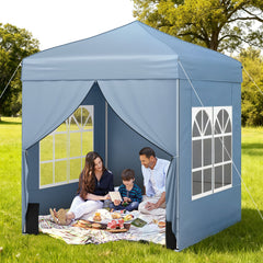 6.5 x 6.5 FT Pop up Canopy Tent Outdoor Patio Commercial Sunshade Shelter with 4 Sidewalls-Grey